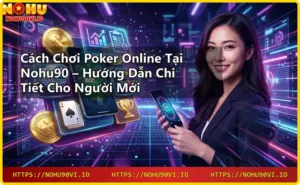 Biểu tượng bảo mật Nohu90 với bài poker và vàng