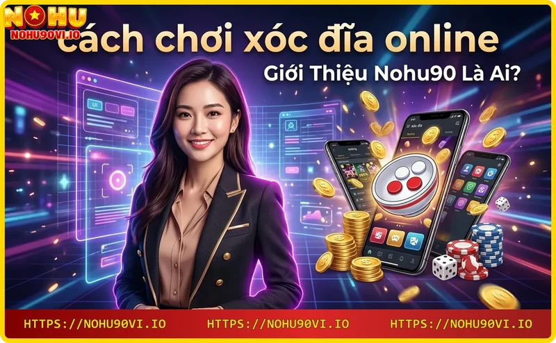 Giao diện nhà cái Nohu90 với game xóc đĩa online và biểu tượng bảo mật, phong cách cao cấp