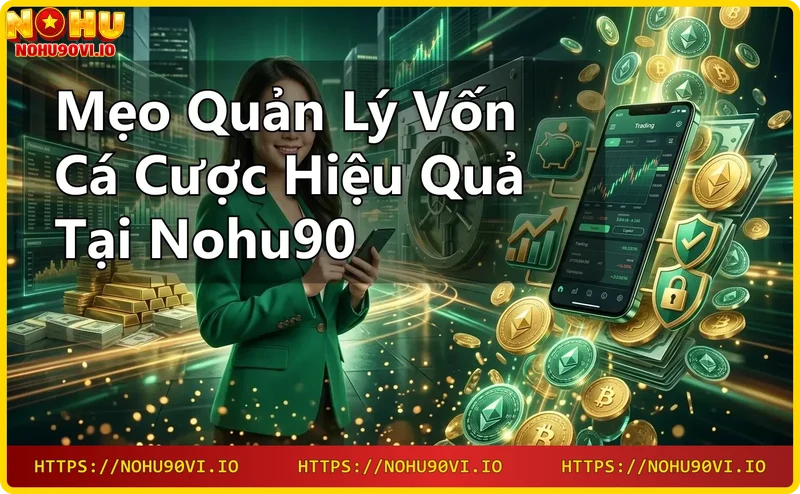 Hình ảnh giới thiệu Nohu90 nhà cái uy tín với biểu tượng và tiền vàng