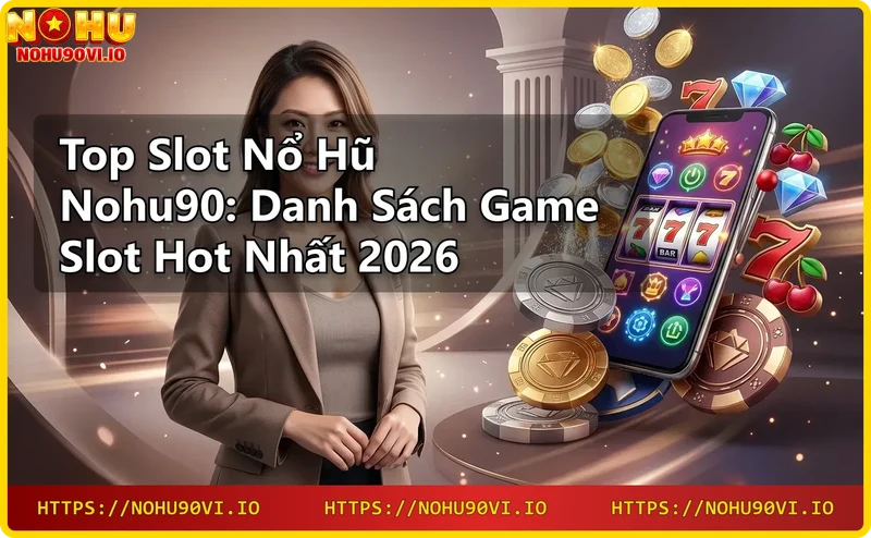 Nohu90 nhà cái uy tín với biểu tượng neon và các game slot nổi bật