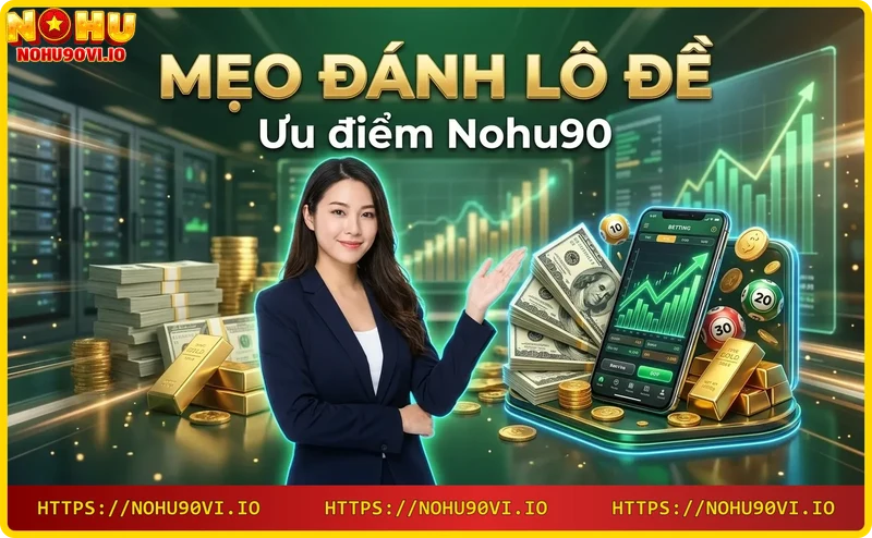 Ưu điểm Nohu90 – biểu đồ tăng trưởng và tiền vàng thể hiện tỷ lệ trả thưởng cao